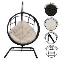 Cadeira Balanço Ninho Suspenso Em Corda Náutica Luxo Com Suporte Preto-branco - 5