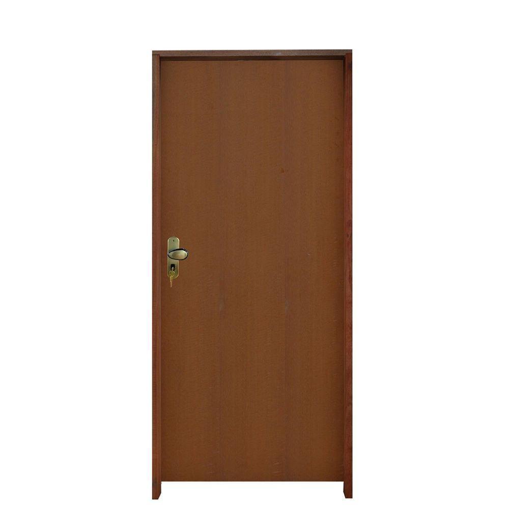 Kit Porta Lisa Padrão Imbuia 72 X 2.10 Batente Ecológico 09cm Fechadura Externa Lado Direito - Hale - 1