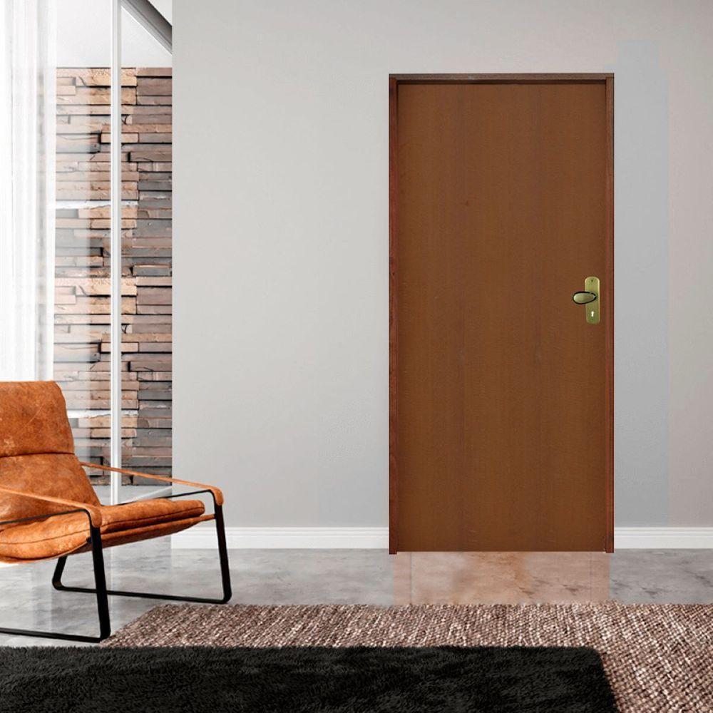 Kit Porta Madeira Lisa Padrão Imbuia 1.02 X 2.10 Batente Misto 14cm Fechadura Interna Lado Esquerdo ? Hale - 2