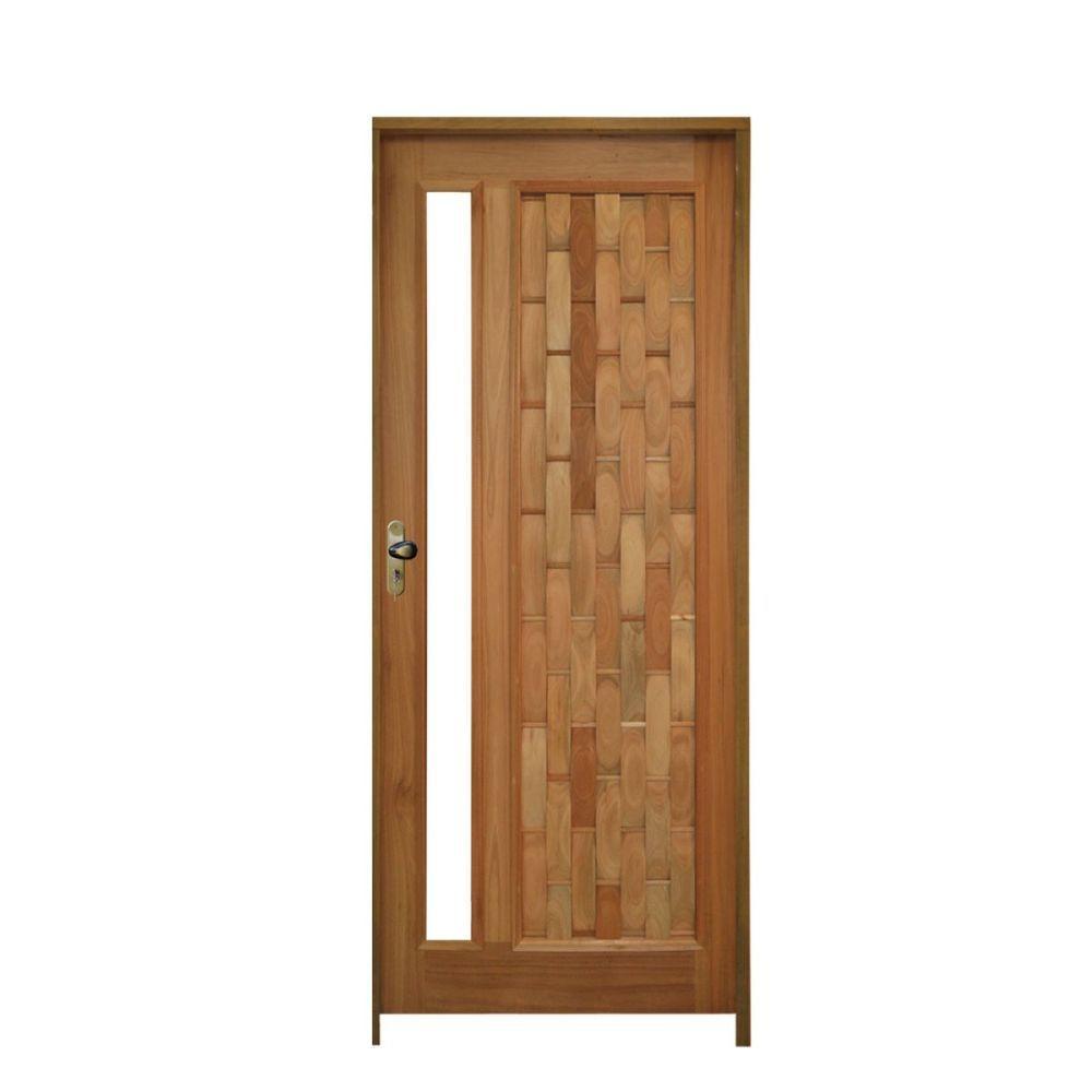 Kit Porta Couro Em Pé Com Visor 92 X 2.10 Batente 14 Cm Fechadura Externa Lado Direito - Rodam - 1