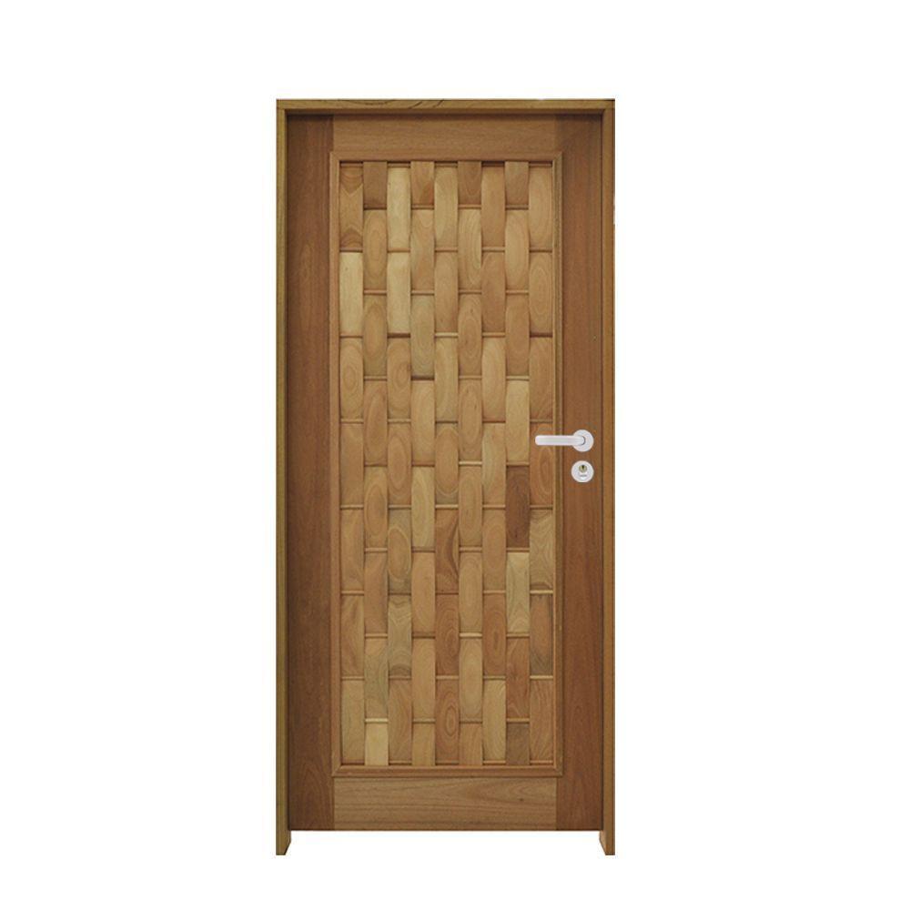 Kit Porta Couro Em Pé Eucalipto 82 X 2.10 Batente 14 Cm Fechadura Externa Lado Esquerdo - Rodam - 1