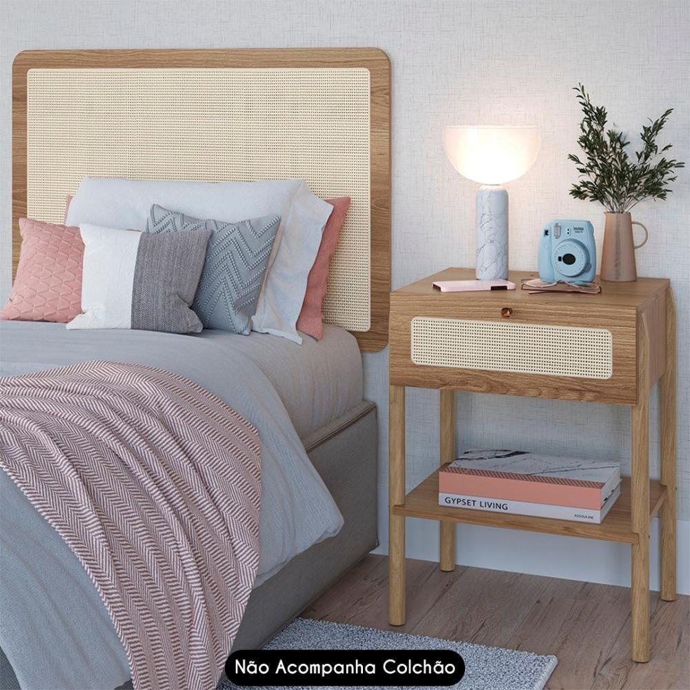 Cabeceira Solteiro 90cm E Mesa 1 Gaveta Arlo A10 Hanover - Mpozenato - 2
