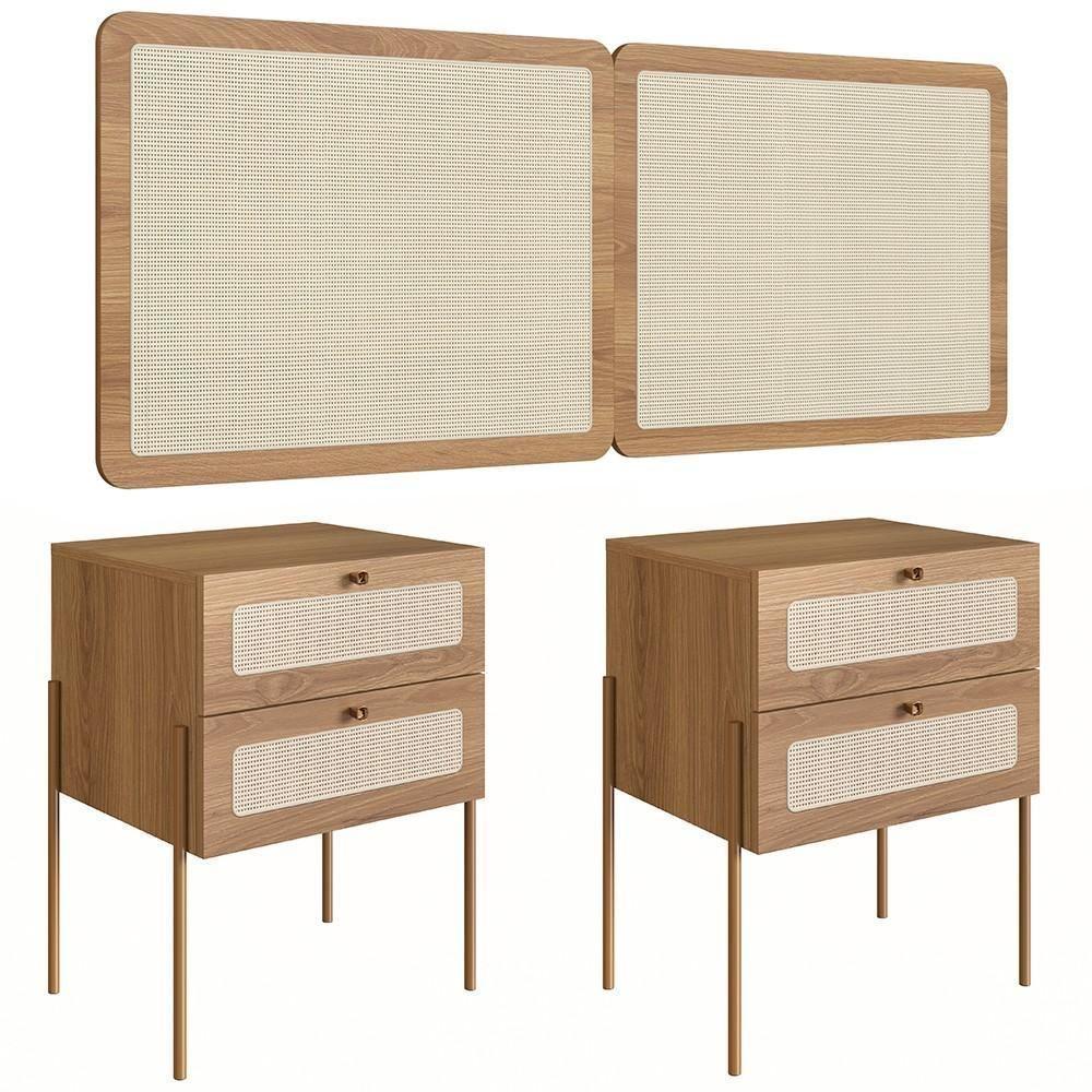 Cabeceira Casal Queen E 2 Mesas Pé Metal Arlo A10 Hanover/dourado - Mpozenato - 1