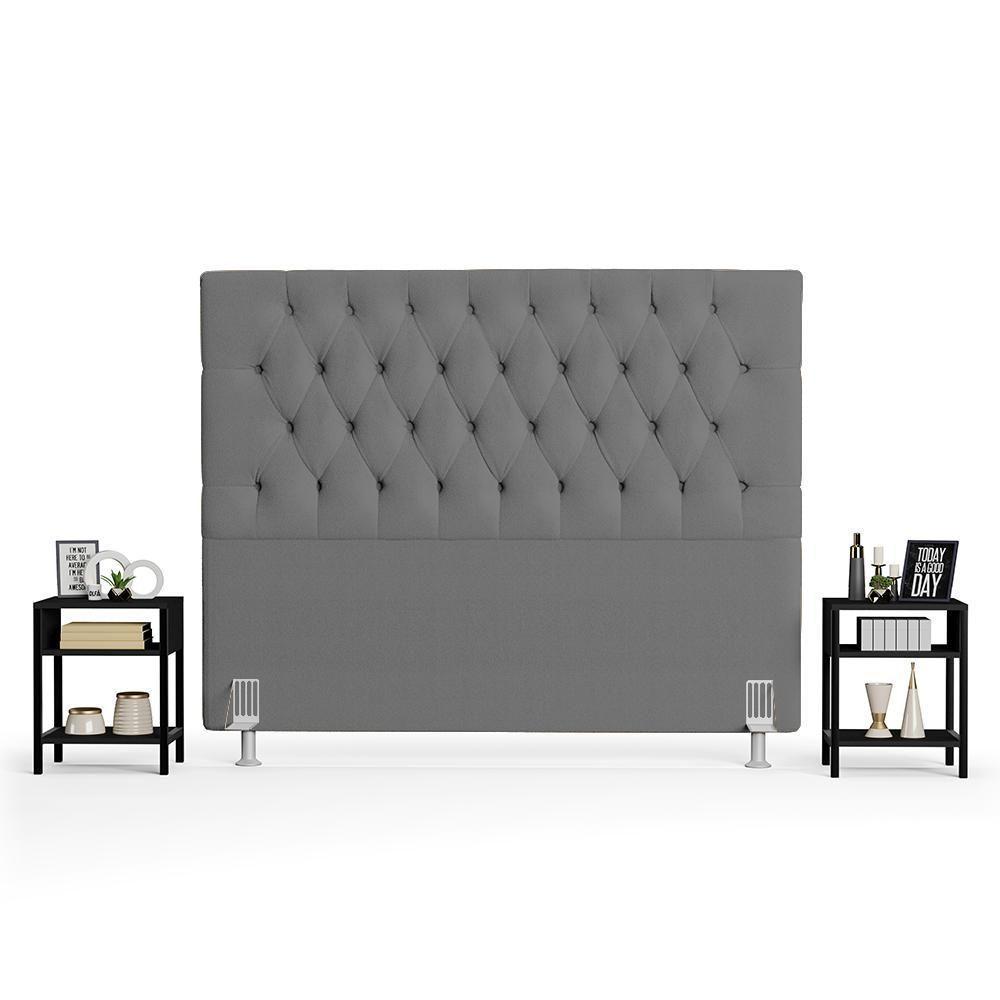 Cabeceira Casal King 195cm Cristal Boucle Cinza E 2 Mesas Laterais Plaza Lc1 Preto - Mpozenato - 8