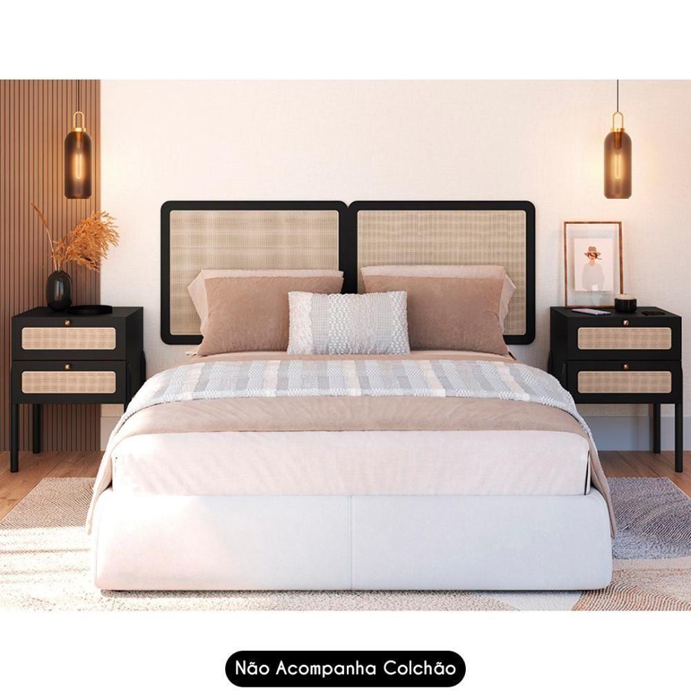Cabeceira Casal Queen E 2 Mesas Pés Madeira Arlo A10 Nero/preto - Mpozenato - 2
