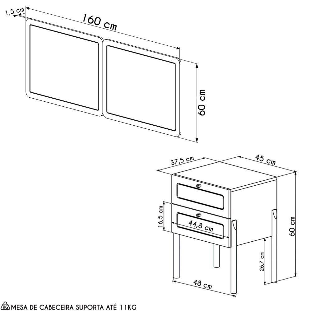 Cabeceira Casal Queen E 2 Mesas Pés Madeira Arlo A10 Nero/preto - Mpozenato - 4