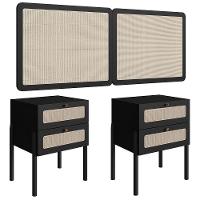 Cabeceira Casal Queen E 2 Mesas Pés Madeira Arlo A10 Nero/preto - Mpozenato - 1