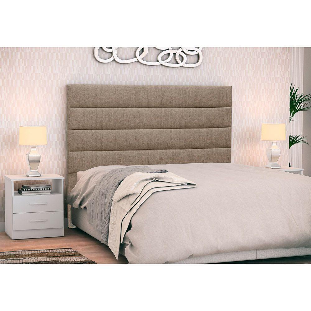 Cabeceira Cama Box Casal King 195cm Greta Linho E 2 Mesas De Cabeceira Flex Dm1 Branco - Mpozenato Linho Areia - 6