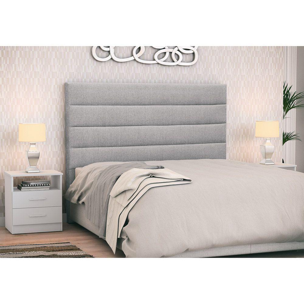 Cabeceira Cama Box Casal 140cm Greta Linho E 2 Mesas De Cabeceira Flex Dm1 Branco - Mpozenato Linho Cinza - 6