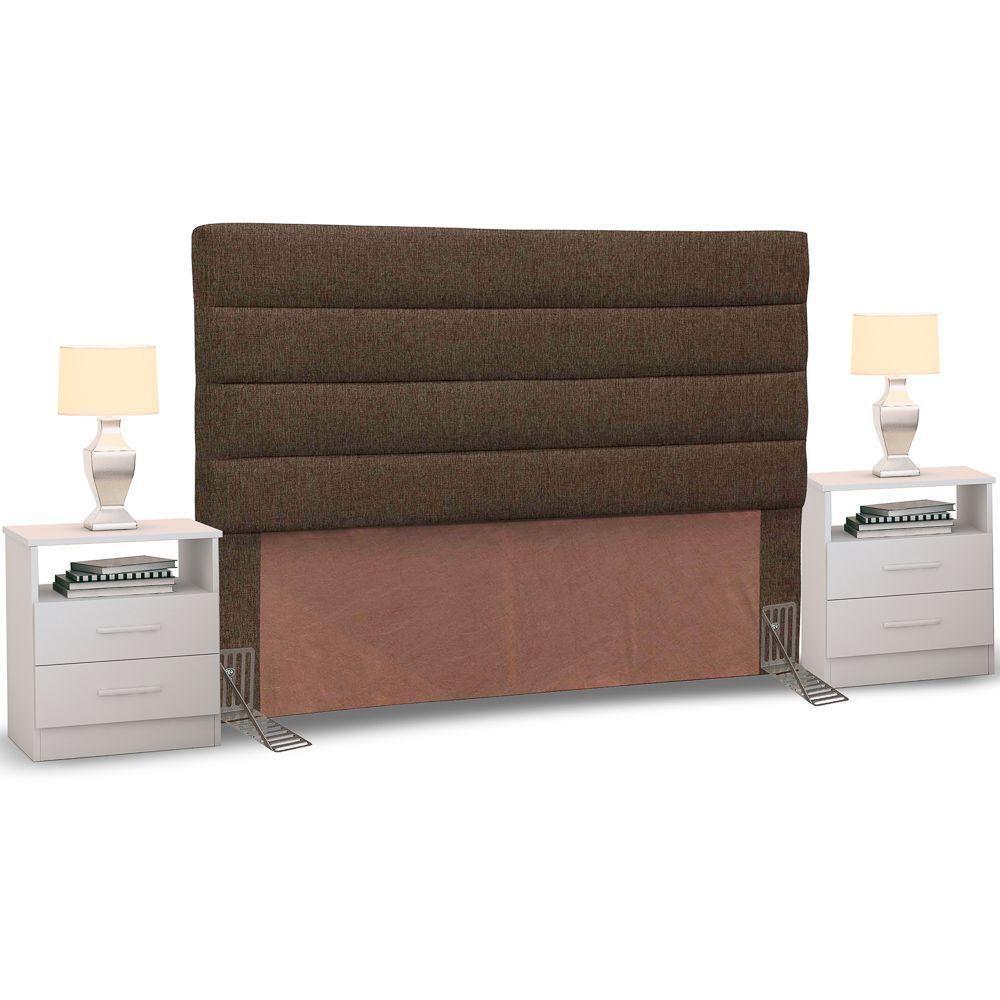 Cabeceira Cama Box Casal 140cm Greta Linho E 2 Mesas De Cabeceira Flex Dm1 Branco - Mpozenato Linho Areia - 3