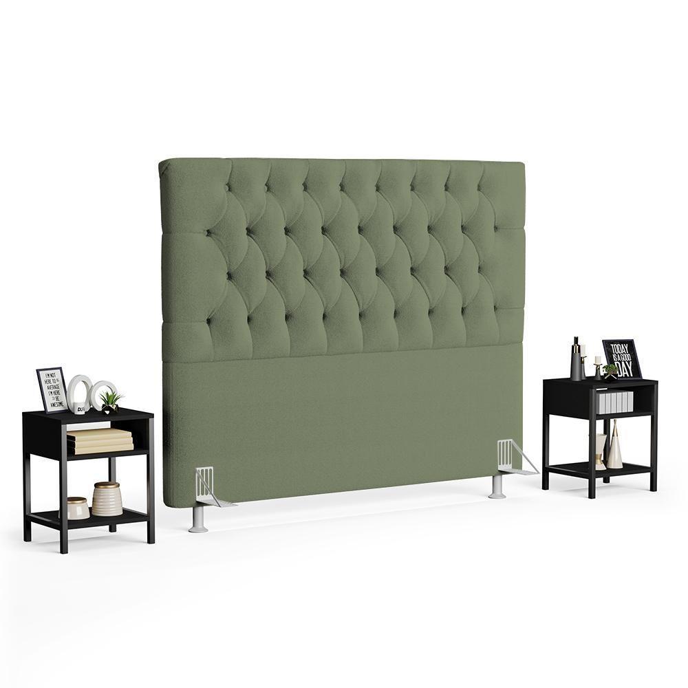 Cabeceira Casal King 195cm Cristal Boucle Oliva E 2 Mesas Laterais Plaza Lc1 Preto - Mpozenato - 1