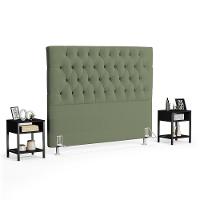 Cabeceira Casal King 195cm Cristal Boucle Oliva E 2 Mesas Laterais Plaza Lc1 Preto - Mpozenato - 1