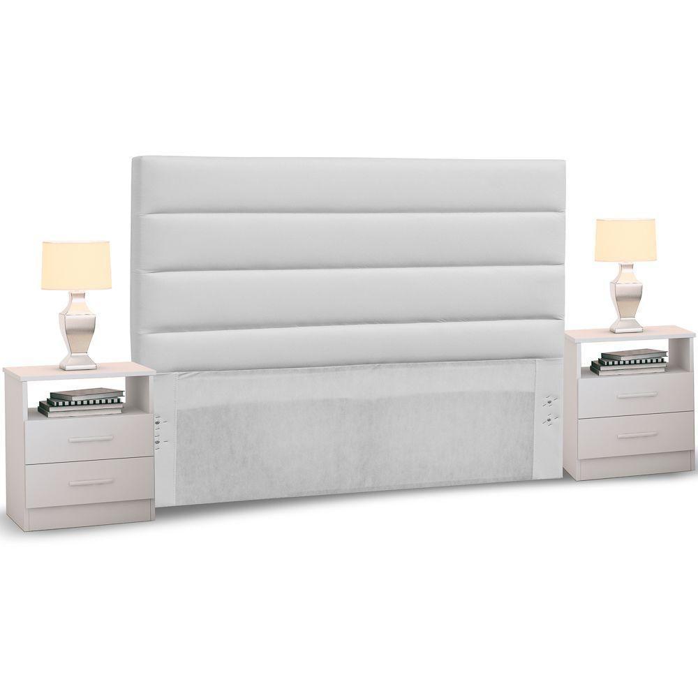 Cabeceira Cama Box Casal King 195cm Greta Corano E 2 Mesas De Cabeceira Flex Dm1 Branco - Mpozenato Corano Branco - 2
