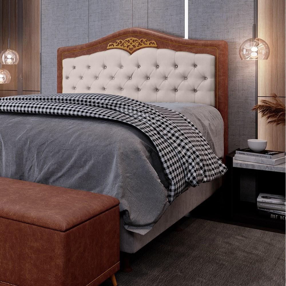 Cabeceira Cama Box Casal 140cm Com Tachas Imperial J02 Facto Marrom/bege - Mpozenato - 2