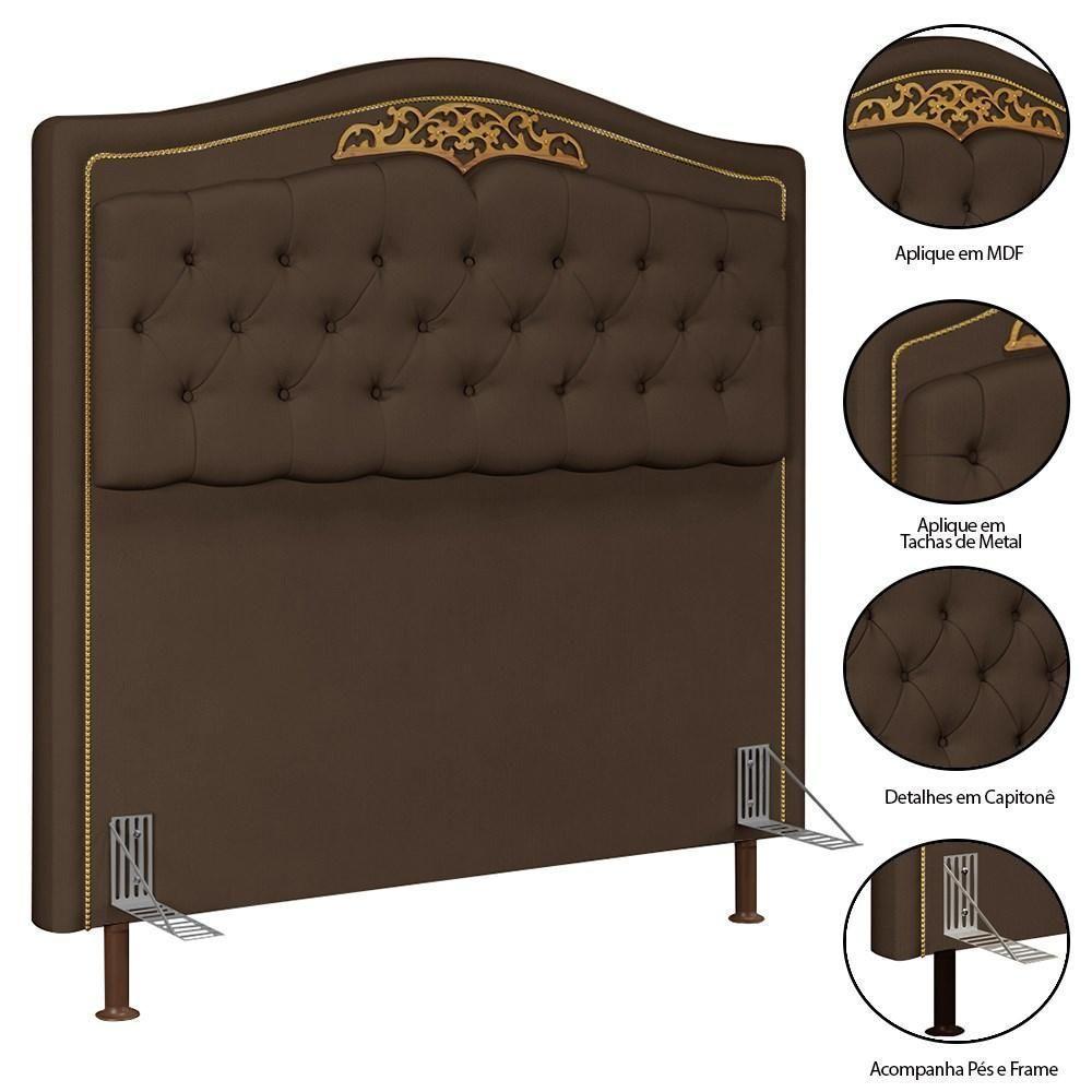 Cabeceira Cama Box Casal King 195cm Com Tachas Imperial Veludo J02 Chocolate - Mpozenato - 4