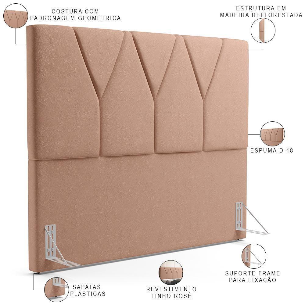 Cabeceira Cama Box Casal King 195cm Aura Linho W01 Rosê - Mpozenato - 3