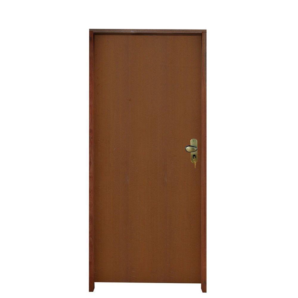 Kit Porta Madeira Lisa Padrão Imbuia 1.02 X 2.10 Batente Tauari 14cm Fechadura Externa Lado Esquerdo ? Hale - 1