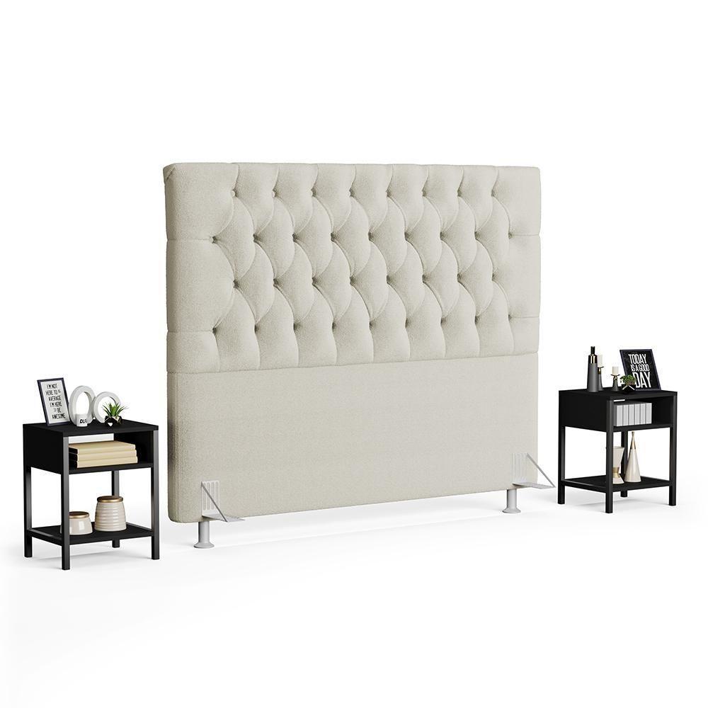 Cabeceira Casal Queen 160cm Cristal Boucle Bege E 2 Mesas Laterais Plaza Lc1 Preto - Mpozenato - 1