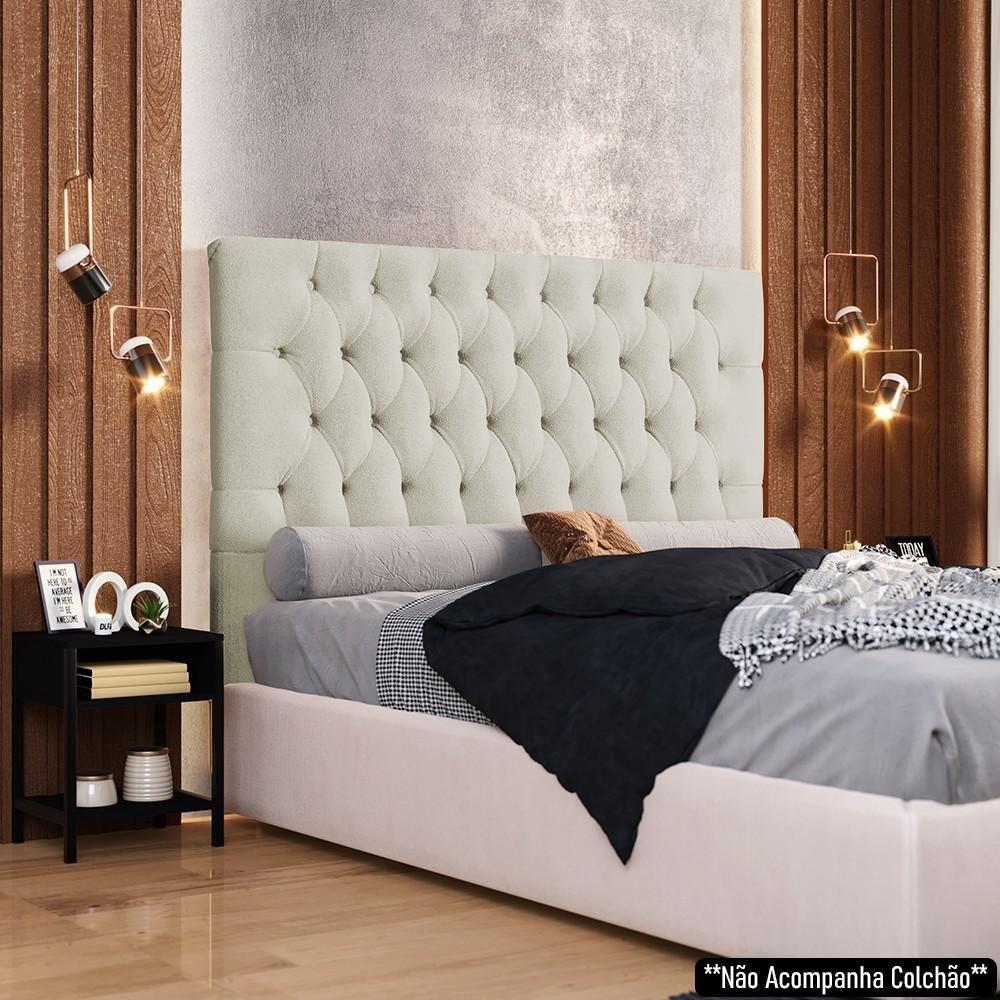 Cabeceira Casal Queen 160cm Cristal Boucle Bege E 2 Mesas Laterais Plaza Lc1 Preto - Mpozenato - 6