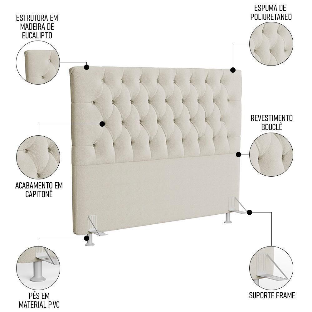 Cabeceira Casal Queen 160cm Cristal Boucle Bege E 2 Mesas Laterais Plaza Lc1 Preto - Mpozenato - 7