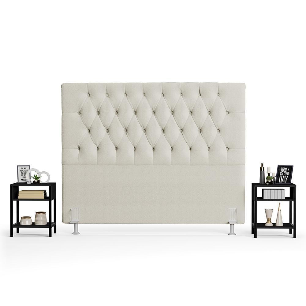 Cabeceira Casal 140cm Cristal Boucle Bege E 2 Mesas Laterais Plaza Lc1 Preto - Mpozenato - 2