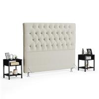 Cabeceira Casal 140cm Cristal Boucle Bege E 2 Mesas Laterais Plaza Lc1 Preto - Mpozenato - 1