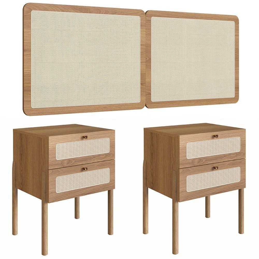 Cabeceira Casal Queen E 2 Mesas Pés Madeira Arlo A10 Hanover - Mpozenato - 1