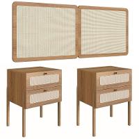 Cabeceira Casal Queen E 2 Mesas Pés Madeira Arlo A10 Hanover - Mpozenato - 1