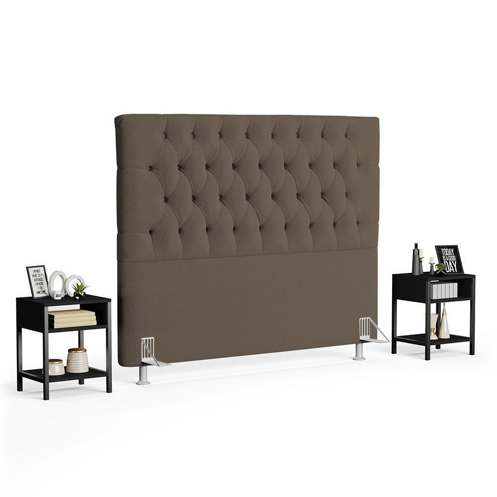 Cabeceira Casal Queen 160cm Cristal Boucle Marrom E 2 Mesas Laterais Plaza Lc1 Preto - Mpozenato - 1