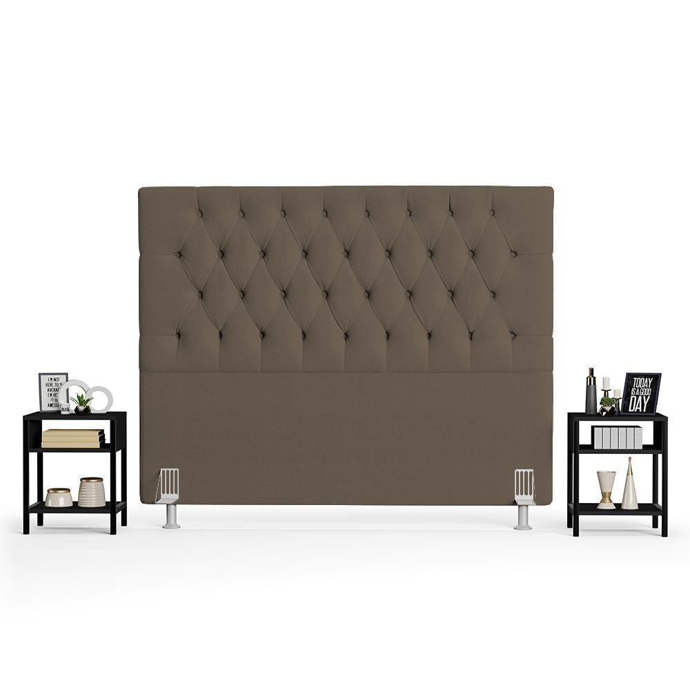 Cabeceira Casal Queen 160cm Cristal Boucle Marrom E 2 Mesas Laterais Plaza Lc1 Preto - Mpozenato - 8