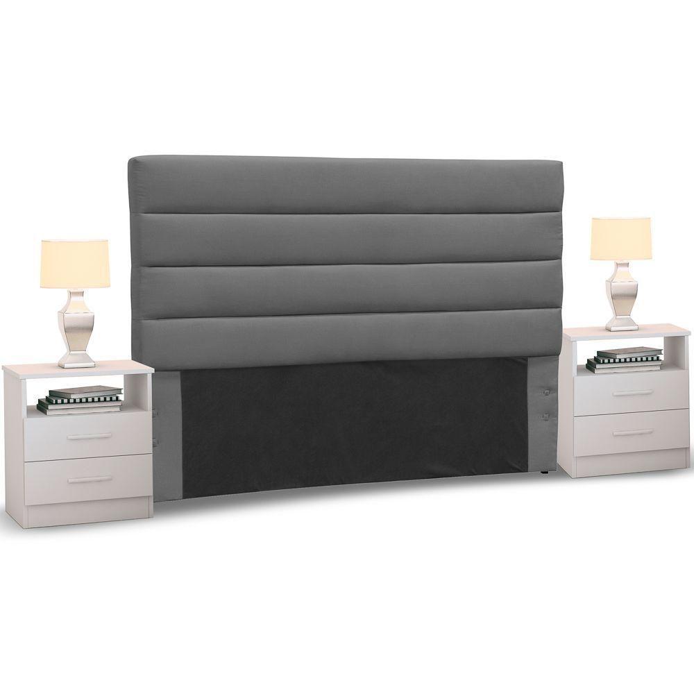 Cabeceira Cama Box Casal King 195cm Greta Suede E 2 Mesas De Cabeceira Flex Dm1 Branco - Mpozenato Suede Bege - 2