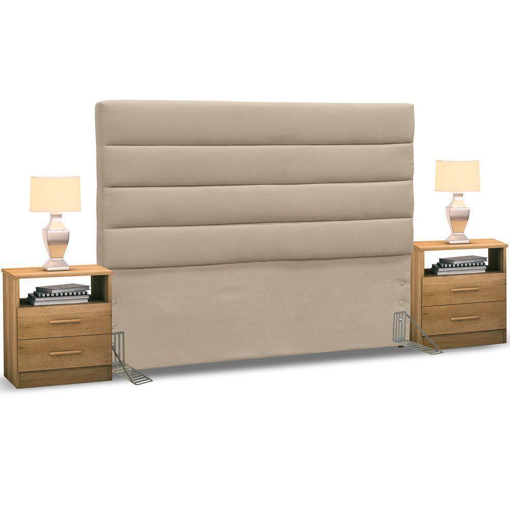 Cabeceira Cama Box Casal King 195cm Greta Suede E 2 Mesas De Cabeceira Flex Dm1 Branco - Mpozenato Suede Bege - 3