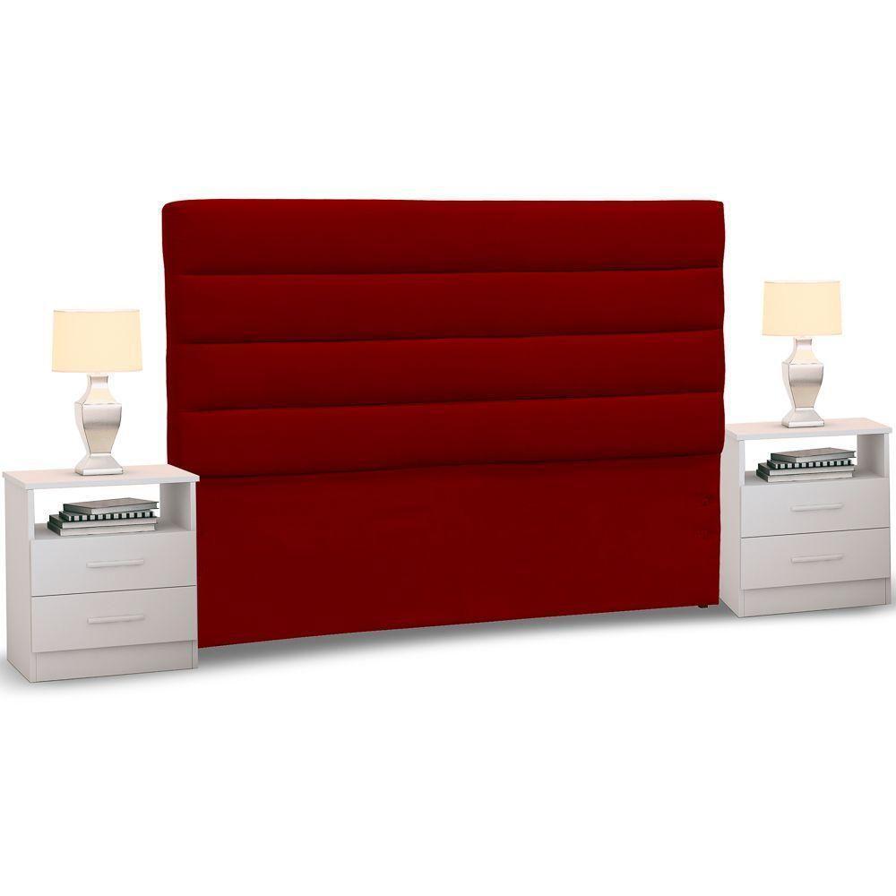 Cabeceira Cama Box Casal King 195cm Greta Suede E 2 Mesas De Cabeceira Flex Dm1 Branco - Mpozenato Suede Bege - 4