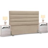 Cabeceira Cama Box Casal King 195cm Greta Suede E 2 Mesas De Cabeceira Flex Dm1 Branco - Mpozenato Suede Bege - 7