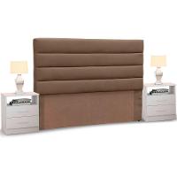 Cabeceira Cama Box Casal King 195cm Greta Suede E 2 Mesas De Cabeceira Flex Dm1 Branco - Mpozenato Suede Bege - 9