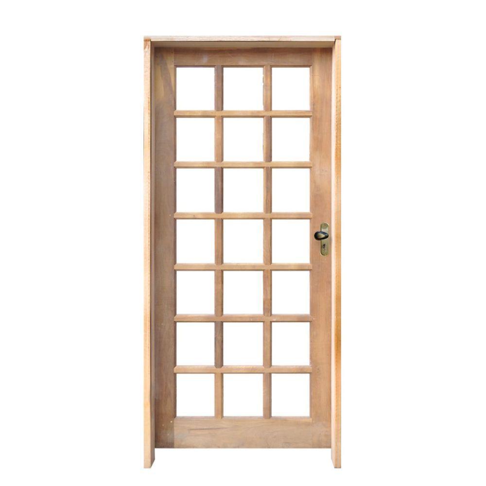 Kit Porta Quadriculada 82 X 2.10 Batente 14 Cm Fechadura Externa Lado Esquerdo - Rodam - 1