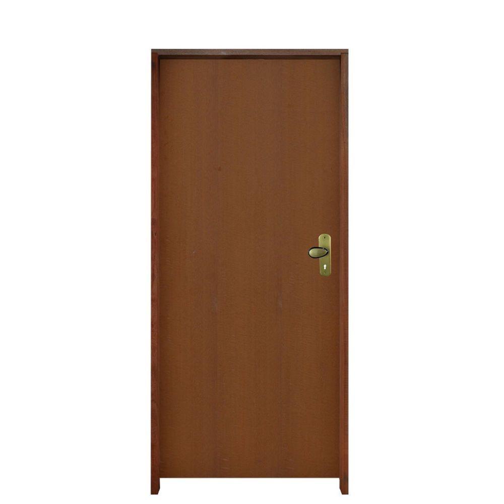 Kit Porta Madeira Lisa Padrão Imbuia 92 X 2.10 Batente Misto 14cm Fechadura Interna Lado Esquerdo ? Hale - 1