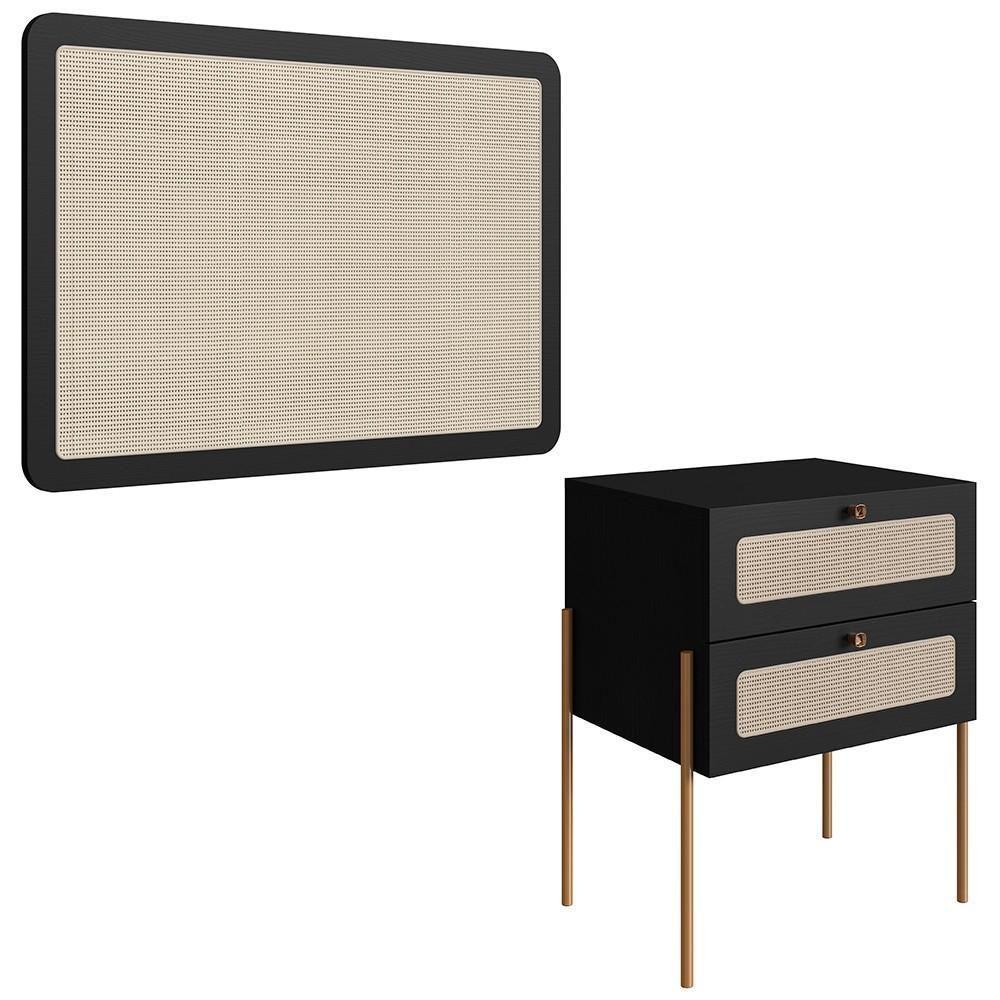 Cabeceira Solteiro E Mesa Pés De Metal Arlo A10 Nero/dourado - Mpozenato - 1