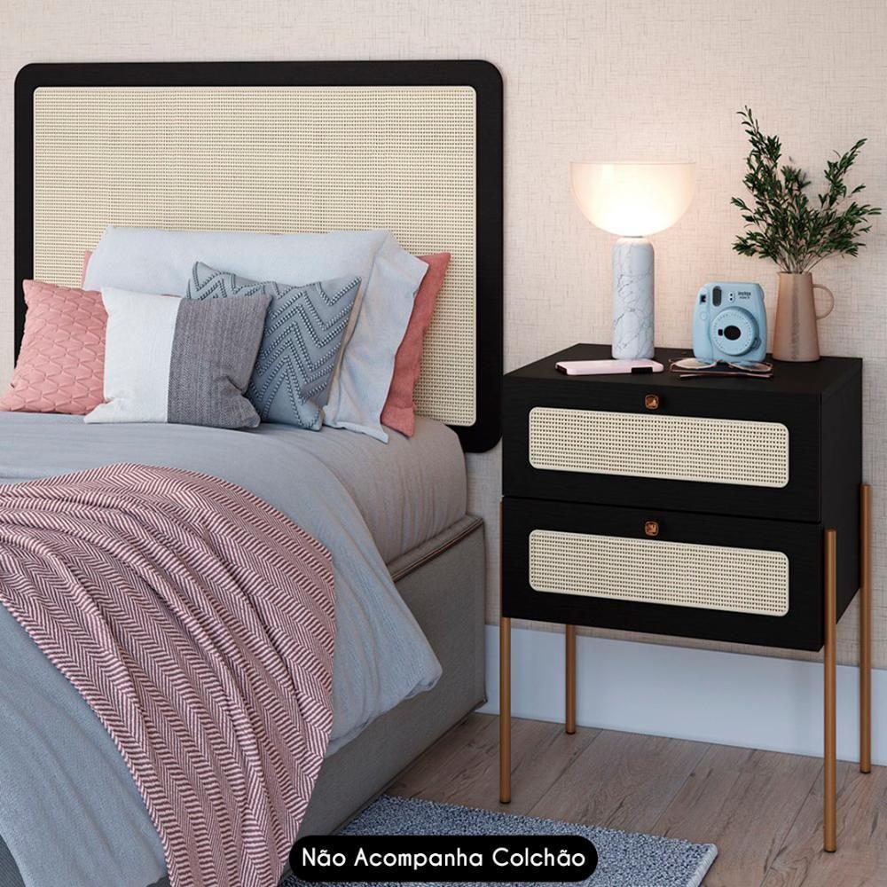 Cabeceira Solteiro E Mesa Pés De Metal Arlo A10 Nero/dourado - Mpozenato - 2