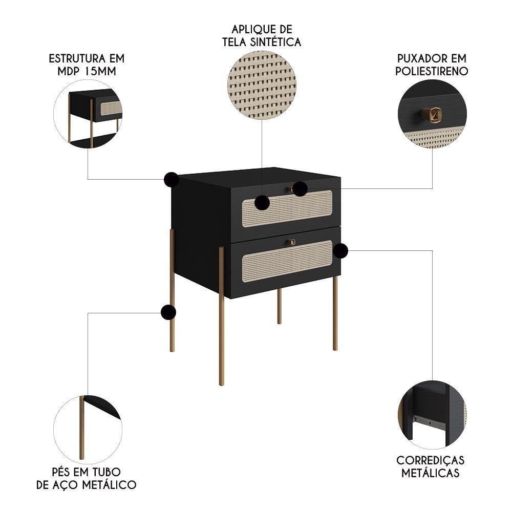 Cabeceira Solteiro E Mesa Pés De Metal Arlo A10 Nero/dourado - Mpozenato - 3