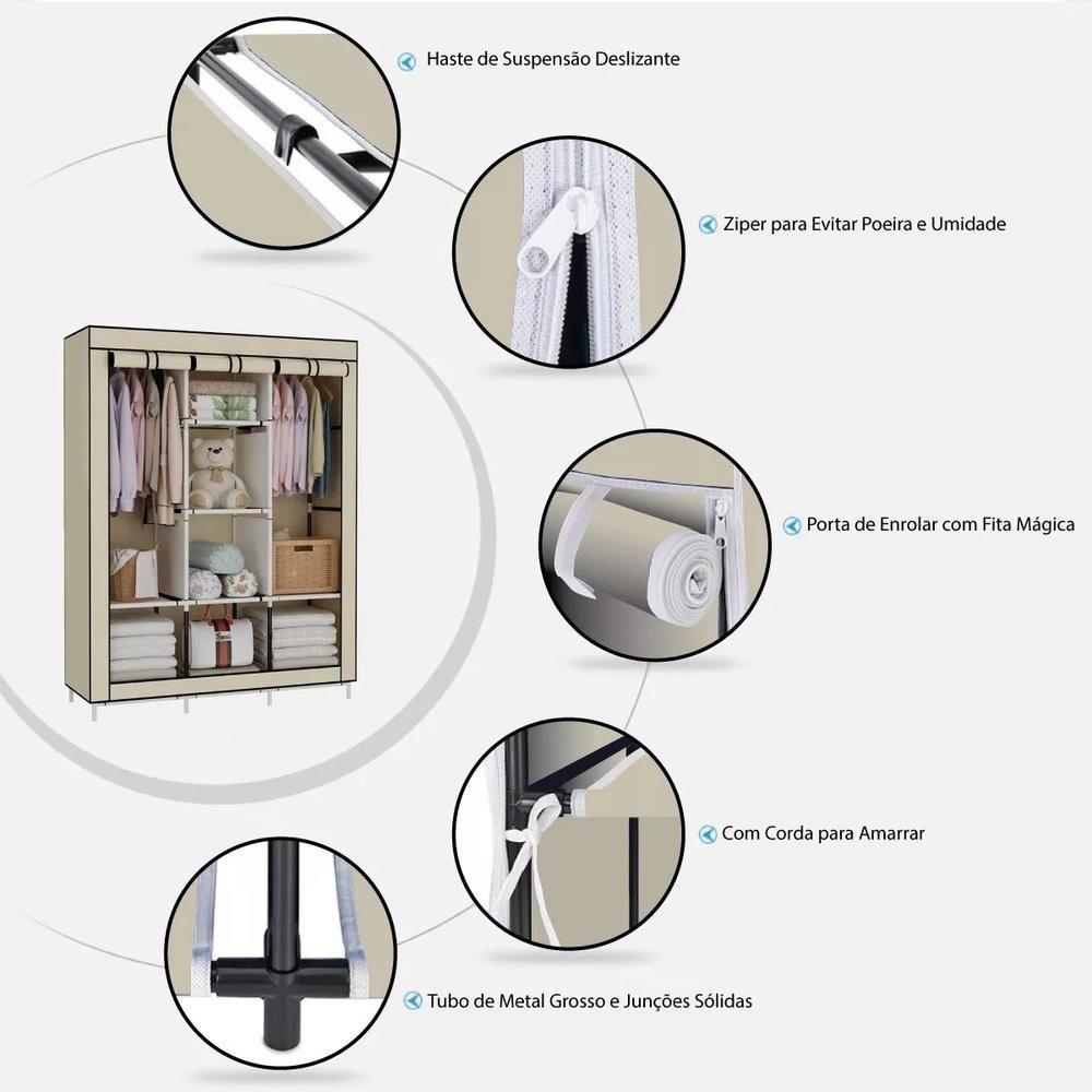 Guarda-roupa Portátil Com Cabideiro E Prateleiras Dobráveis - 2