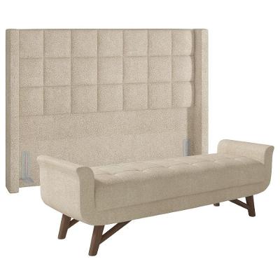 Cabeceira Cama Box King 195cm Pisa E Recamier Neville P02 Bouclé Bege - Mpozenato
