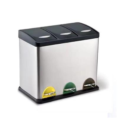 Lixeira Tripla Inox 24l Com Pedal - Coleta Seletiva 3 Em 1 Para Cozinha Escritório E Empresas