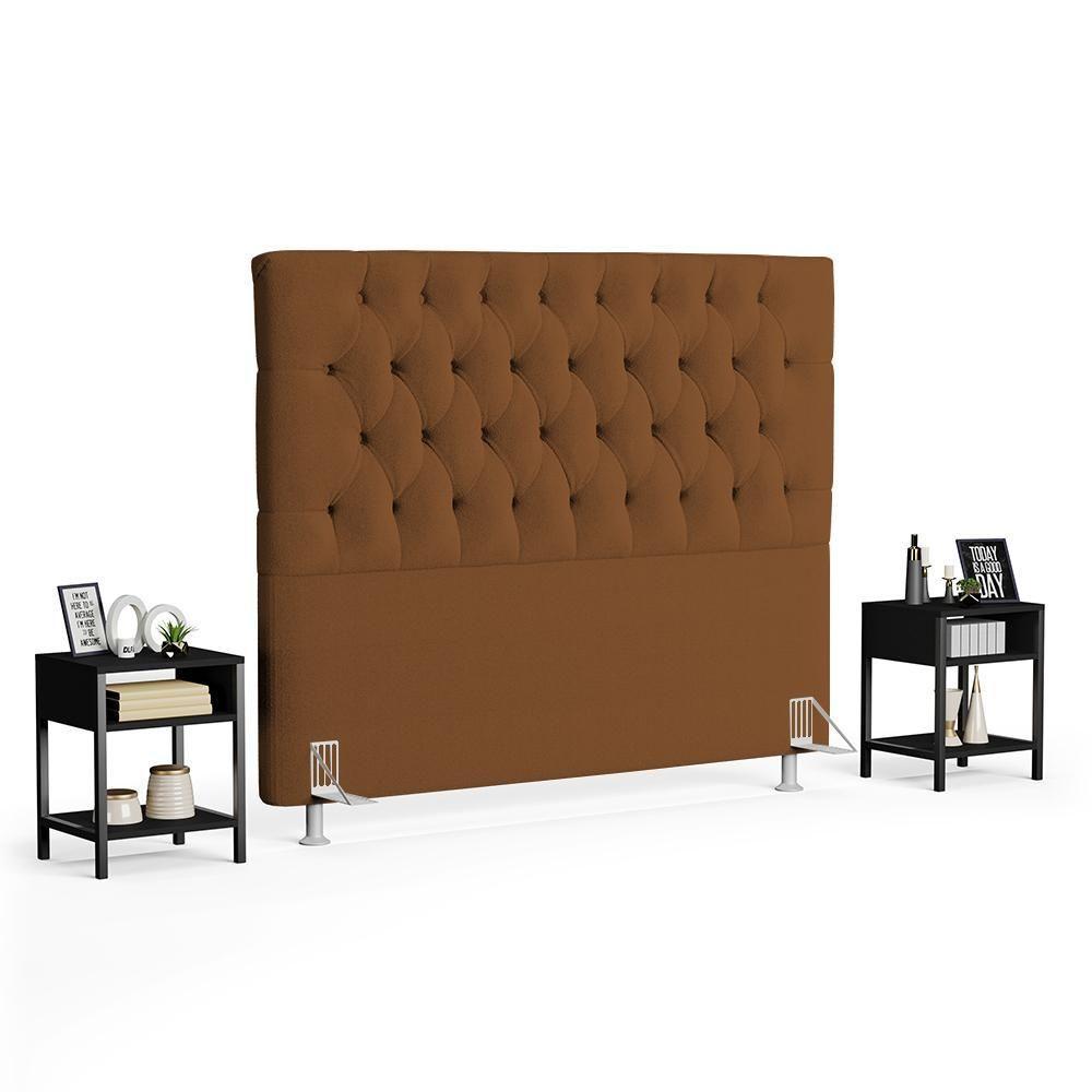 Cabeceira Casal 140cm Cristal Boucle Telha E 2 Mesas Laterais Plaza Lc1 Preto - Mpozenato - 1