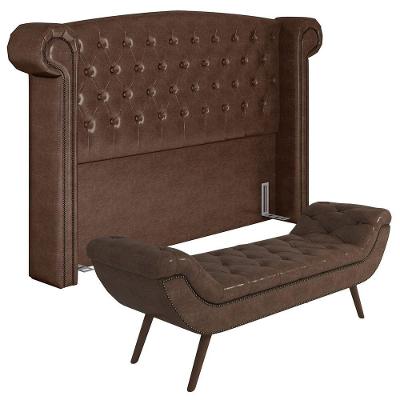 Cabeceira Cama Box King 195cm Provença E Recamier Veneto P02 Sintético Marrom - Mpozenato