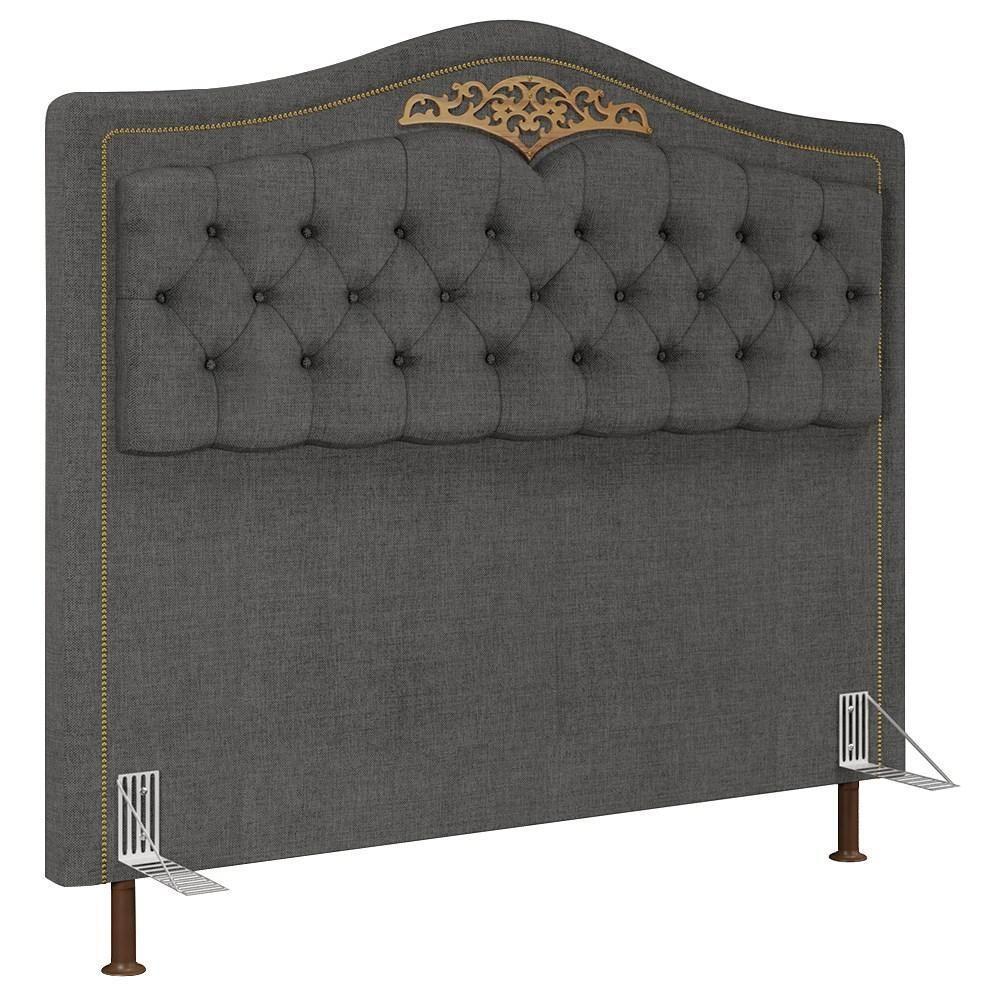 Cabeceira Cama Box Casal King 195cm Com Tachas Imperial J02 Linho Grafite - Mpozenato - 1