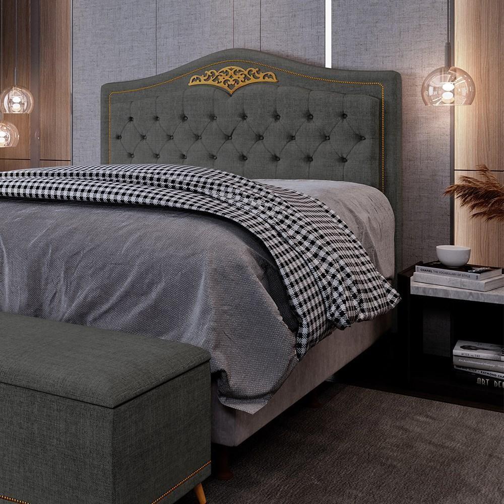 Cabeceira Cama Box Casal King 195cm Com Tachas Imperial J02 Linho Grafite - Mpozenato - 2