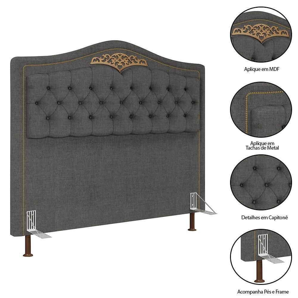 Cabeceira Cama Box Casal King 195cm Com Tachas Imperial J02 Linho Grafite - Mpozenato - 4