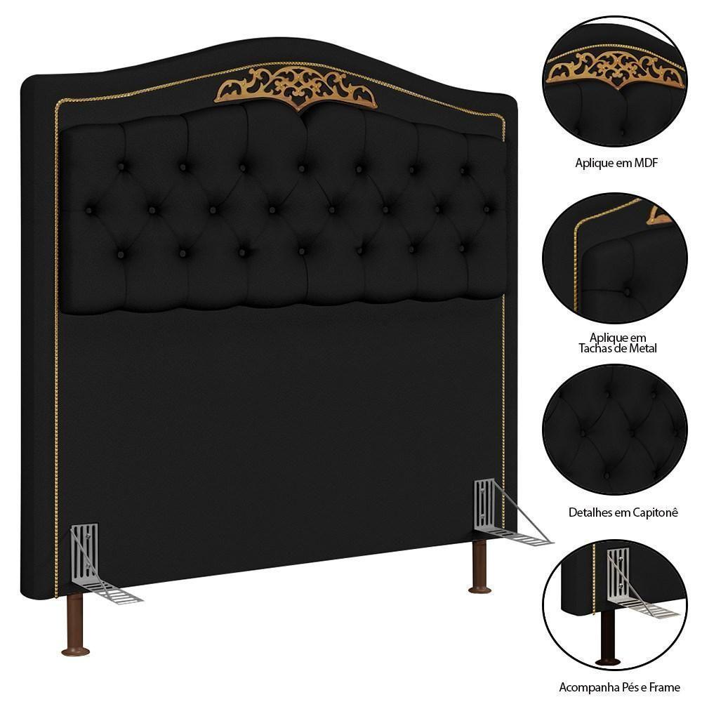 Cabeceira Cama Box Casal Queen 160cm Com Tachas Imperial J02 Sintético Preto - Mpozenato - 5