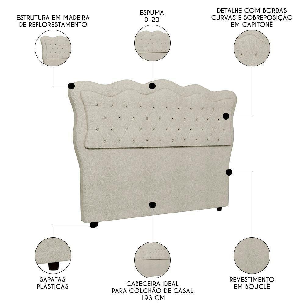 Cabeceira Casal King Cama Box 195cm Oregon I02 Bouclê Bege - Mpozenato - 2